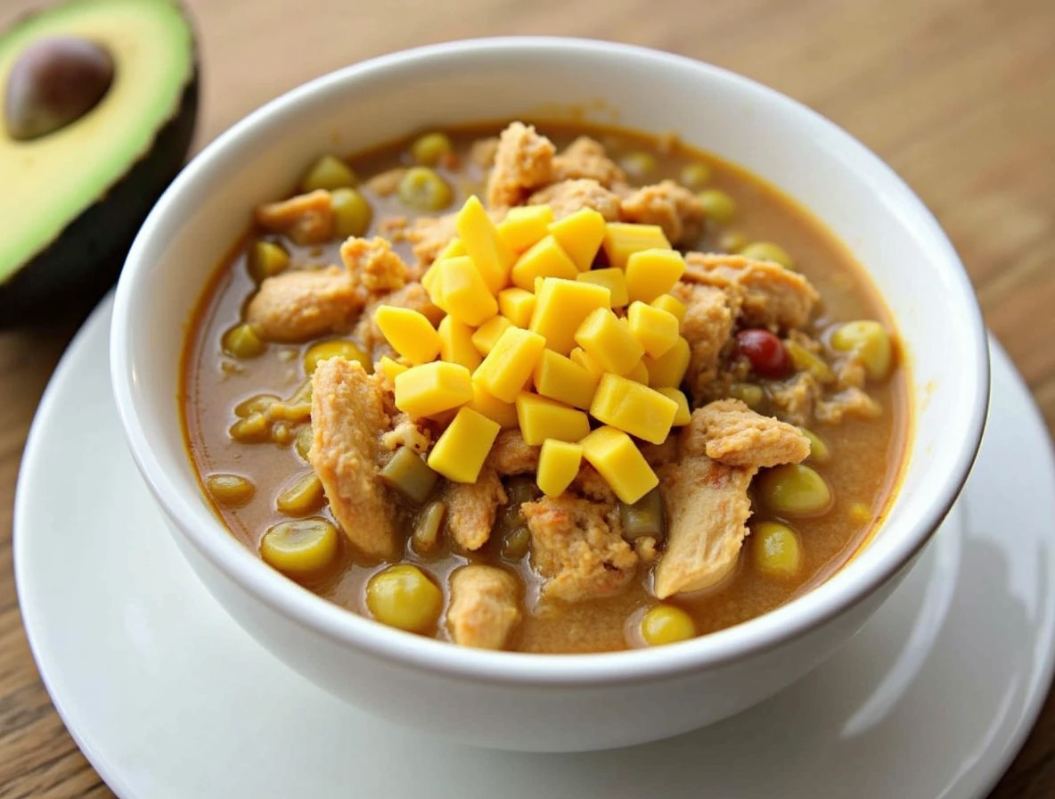 A hearty bowl of Cajun White Chicken Chili with tender pieces of chicken, white beans