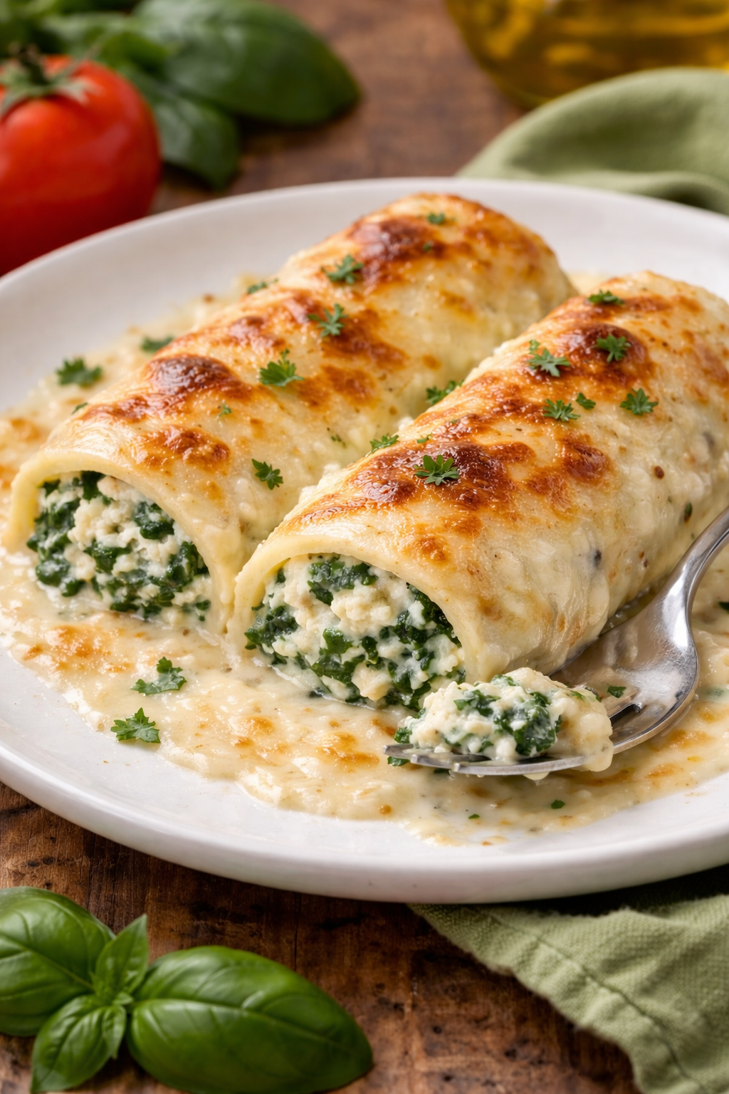 creamy spinach and cheese cannelloni